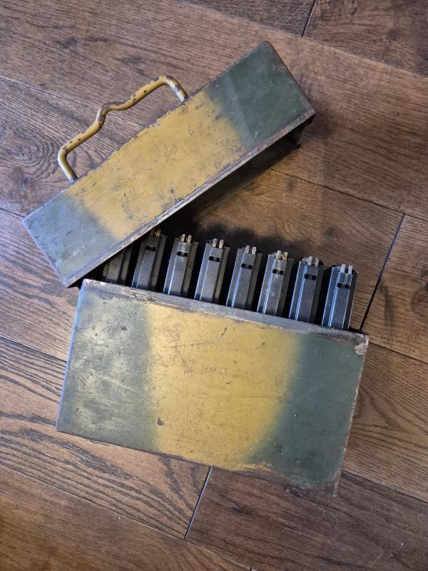 1938 German Mg13 camouflage box with 8 magazines.  All dated 1938