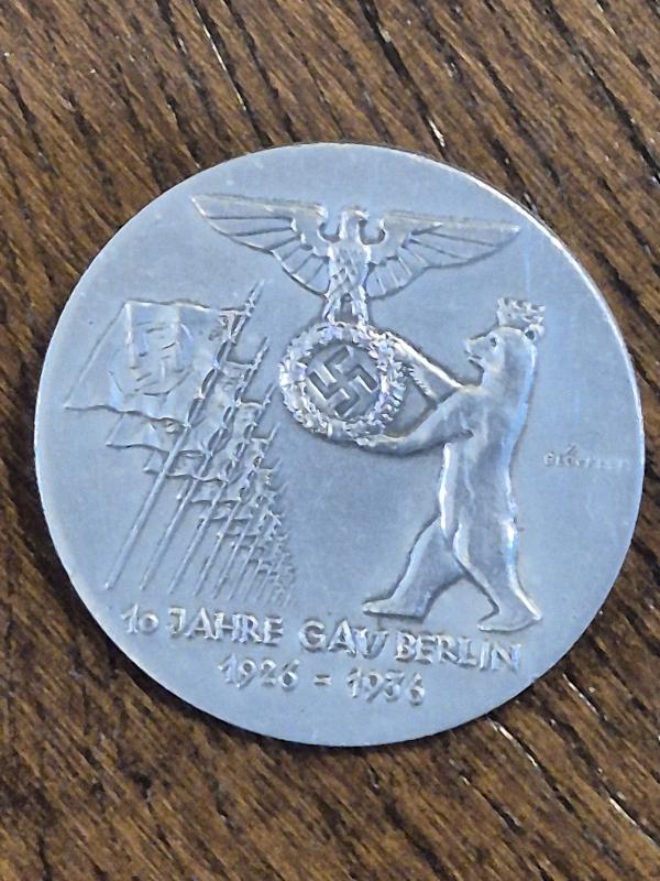 German WWII 10 Year Gau Berlin Anniversary Tinnie 1926 - 1936